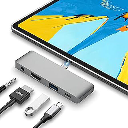 NewPole Type C Hub , 85W PD Type-C Port 4K 30HZ veya 1080P 60HZ HDMI, 1 Adet USB 3.0 Port Şarj ve Veri Transfer, 3.5mm Jak Kulaklık Ses Grişi, MacBook Pro/Air/iPad/iPhone vb. Uyumlu