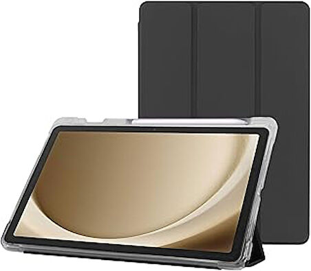 Galaxy Tab A9+ Plus 11 inç Uyumlu Smart Kılıf, S Pen Kalemlikli, Trifold, Esnek, Mat, Darbeye Tam Dayanıklı Tablet Kılıfı