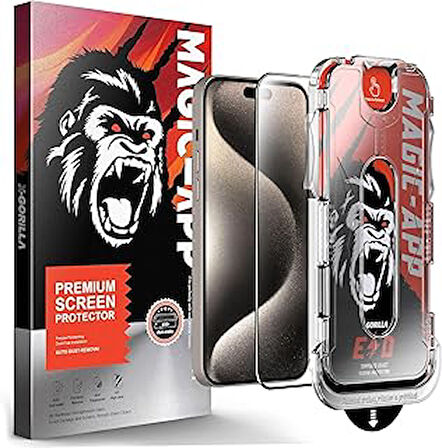 Klasse X-Gorilla Iphone 15 Pro Max Uyumlu Tam Kaplayan Tozsuz Uygulama 9H Ekran Koruyucu Kırılmaz Te