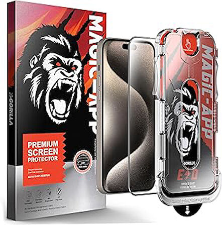 X-Gorilla iPhone 15 pro Uyumlu Tam Kaplayan Tozsuz Uygulama 9H Ekran Koruyucu Kırılmaz Temperli Cam