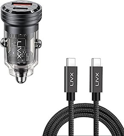 Livx Transparent 45W Pd/Qc Mini Araç Şarj Cihazı Ve 1 Metre Hızlı Şarj Ve Data Kablosu L35 - Tct-01