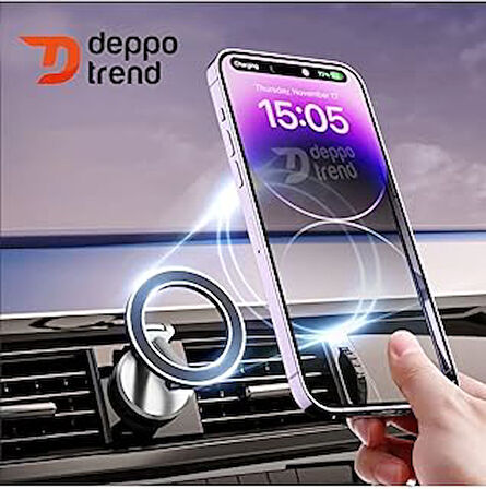 Deppo Trend iPhone 11/12/13/14/15/16 Plus/16 Pro Max Magsafe ile Uyumlu Manyetik Mıknatıslı 360 Derece Dönebilen Ayarlanabilir Katlanabilir Araç içi Telefon Tutucu