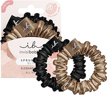 Invisibobble Slim Sprunchie 2li Saç Tokası - Altın ve Siyah Saten Kumaş