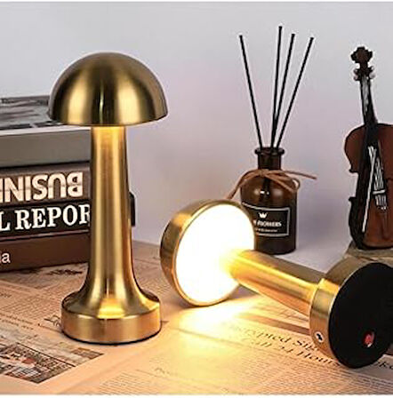 Elektrikurunleri Dekoratif Masa Lambası Dimmerli Şarjlı Lizbon Gold Cafe Restoran Masa Lambası 3 Renk Işık Modu