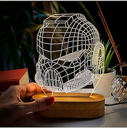 Hediyesepeti Maske Tasarımlı 3 Boyutlu Optik Illüzyon Gece Lambası Masa Lambası