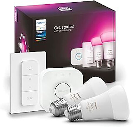 Philips Huewca 9-75W Renkli Akıllı Başlangıç Seti 2'Li Kumandalı E27 Bluetooth Özellikli