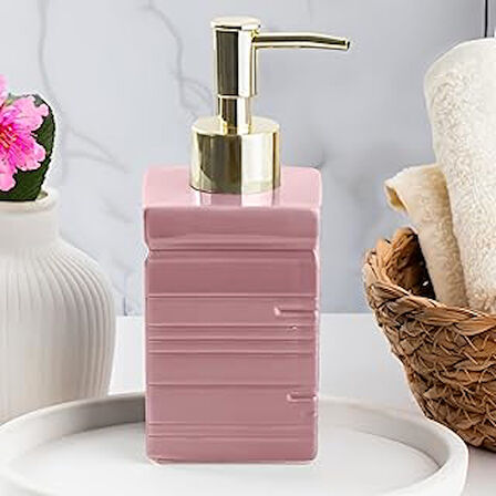 3206 Seramik Sıvı Sabunluk - Tezgah Üstü Banyo Mutfak Lavabo Sabunluğu - 275 cc Pudra