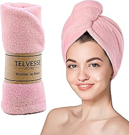 Mikrofiber Saç Havlusu Plaj Deniz Havuz Bonesi Banyo Saç Kurutma Baş Havlusu Pembe