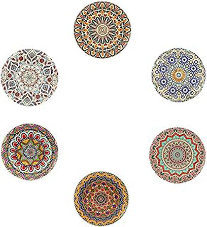 GiftHome 6 lı Çini Desenli Metal Bardak Altlığı ve Metal Stand