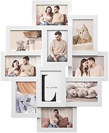 SONGMICS resim çerçevesi kolajı, her biri 10 x 15 cm 10 fotoğraf için, MDF'den yapılmış, montaj gerekli, beyaz RPF20WT