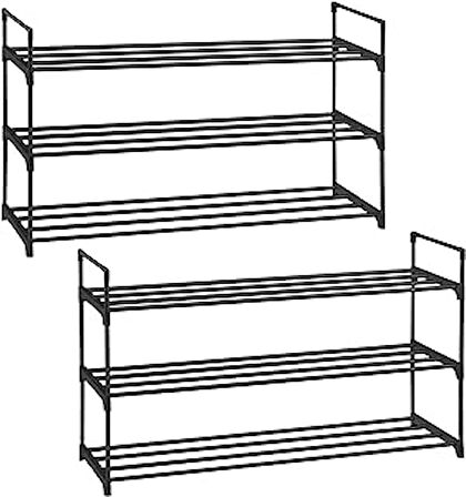 Songmics 3 Katlı Ayakkabı Rafı, Ayakkabı Saklama Düzenleyici, 2'li Set, Metal Saklama Rafı, 30 x 92 x 54 cm, Siyah Lsa06Bk