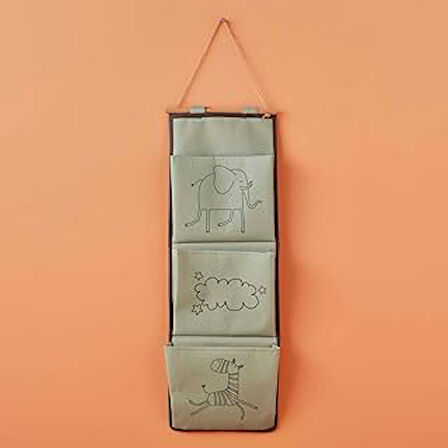 Bella Maison Zoo Hayvan Baskılı%70 Polyester%30 Pamuk Askılı Organizer, Yeşil, 20X60 Cm