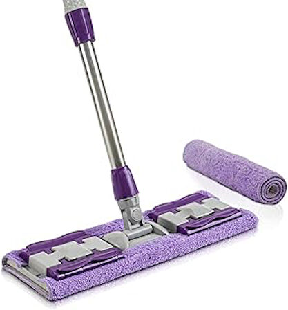Orret Home Yedek Mikrofiber Bezli Mandallı Mop, Sıkıştırmalı, Uzayabilir Teleskopik Saplı, 360 Derece Dönebilir Zemin ve Duvar Temizlik Mopu
