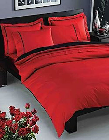 Delux Prestige Düz %100 Pamuk Nevresim Takımı, Kırmızı, Çift Kişilik