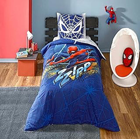Spider Man Blue City Lisanslı Karakter Baskılı%100 Pamuk Nevresim Takımı, Çok Renkli, Tek Kişilik (N