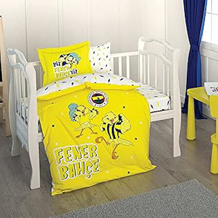 Taç Fenerbahçe Lisanslı Sarı Kanarya Baskılı%100 Pamuk Bebek Nevresim Takımı, Çok Renkli, Bebek (Nev