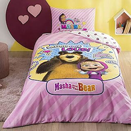 Lisanslı Pamuk Masha &The Super Cute Nevresim Takımı Çok Renkli Tek Kişilik
