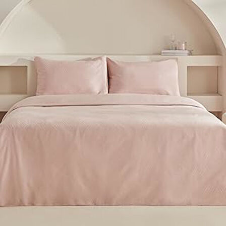 Home Sion%100 Pamuk Jakarlı Saten Çift Kişilik Nevresim Takımı Pudra