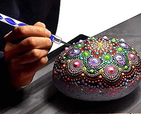 Mandalart Fabric Dot Taş Görünümlü Ahşap 10 * 10 cm