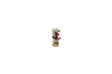 Noel Dekoratif Kokina Çiçeği Aranjmanı, 20 cm, Jüt Kumaşlı