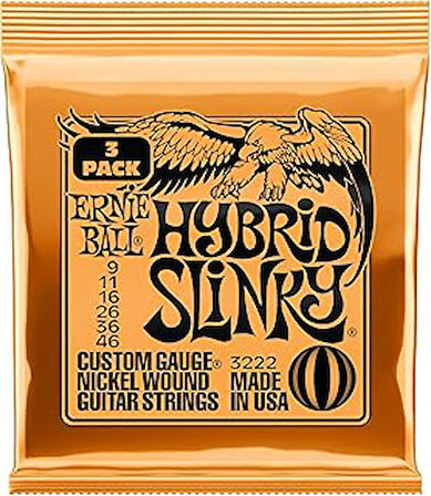 Ernie Ball Hybrid Slinky Nickel Wound Electric Guitar Strings 3 Pack - 9-46 Gauge