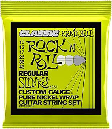 Ernie Ball Regular Slinky Klasik Rock 'N' Roll Elektro Gitar Enstrüman Telleri, Saf Nikel Sargı, Ölçü 10-46