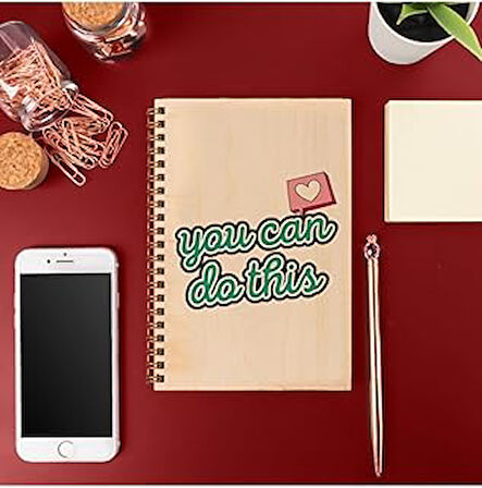 You Can Do This Tasarımlı 8 Cm X 12 Cm Ölçülerinde Çizgisiz 48 Yaprak Ahşap Kapaklı Defter