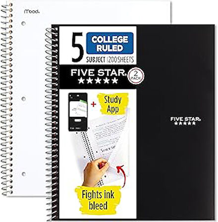 Beş yıldızlı spiral defter, 2'li paket, ana renkler