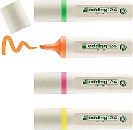 edding 24 EcoLine fosforlu kalem, 4'lü set, karışık renkler, kesik uç