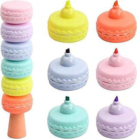 Taff Design Fosforlu Pastel Renkli Sanatsal Marker Kalem Seti - 6 Çeşit Renk (Makaron Şekil Fosforlu
