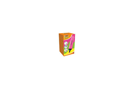 Bic Marking Flat Higlighter Fosforlu Kalem 12'Li Kutu, Pembe Fosforlu Kalem, Su Bazlı, Hızlı Kuruyan