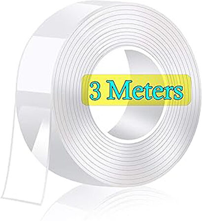 Keogh 3 Metre Çift Taraflı Bant Ekstra Güçlü Şeffaf Yıkanabilir İnce Nano Bant Çıkarılabilir İz Yok Kaymaz Yeniden Kullanılabilir Çift Bant, Halı, Mutfak, Araba veya Ofis