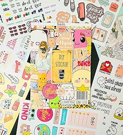 giftmoda My DIY Sticker Book 24 * 17 cm 16 Sayfa Tasarım Rengarenk Sticker Kitabı