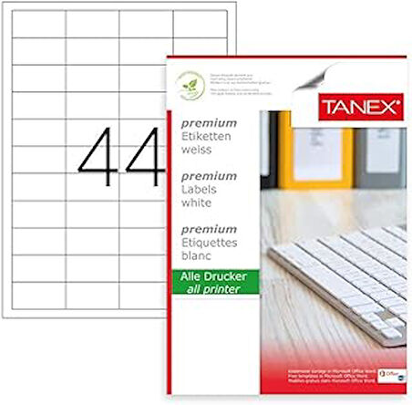 Tanex Tw-2044 LazerPostalama, Davetiye, Kargo Işleri Her Pakette 100 Sayfa Etiket, Beyaz
