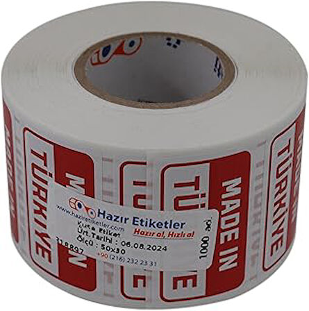 hazır etiketler , hazır al hızlı al Made in Türkiye Baskılı Kuşe Etiket 50mm X 30mm 1000 Adet