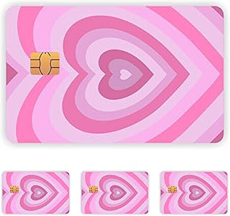 Quart Aksesuar 4 Adet Pembe Kalpli Kart Kaplama Sticker Kart Etiketi