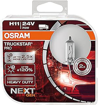 Ampul Truckstar Pro H11 24V 70W%120'ye kadar Fazla Işık 2.5x daha uzun kullanım süresi 64216TSP-HCB