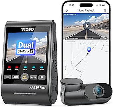 Viofo A229 Plus 2 Kameralı Ön+Arka 2K+2K Hdr Sony Starvis 2 Sensörlü Wi-Fi Gps'Li Araç Kamerası