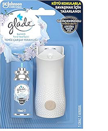 Glade Banyo Hava Temizleyici, Temiz Çarşaf Ferahlığı, Beyaz, 10Ml
