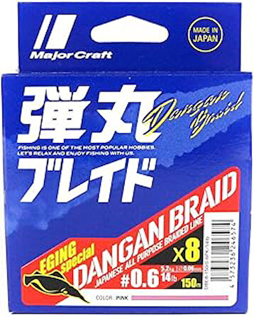 Major Craft Mc Dangan Braid İp Db8 Pe 0.6/0.06Mm/14Lb/5.2Kg/150 Metre Pink, Pembe
