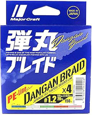 Major Craft MC Dangan Braid İp DB4 PE 2/0.19mm/30Lb/12.8kg/150 metre Green