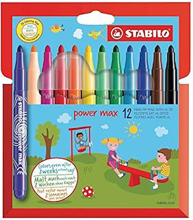 power Max - Keçe Uçlu Boya Kalemi - 12'li Kutu - Çeşitli Renkler