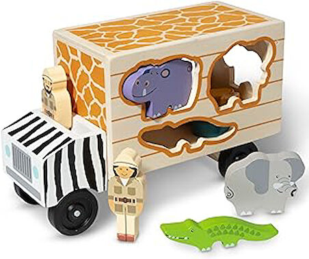 Melissa & Doug safari hayvan kurtarma kamyonu, ahşap oyuncak araçlar, gelişimsel oyuncak, 3+, erkek ve kız çocuk için hediye