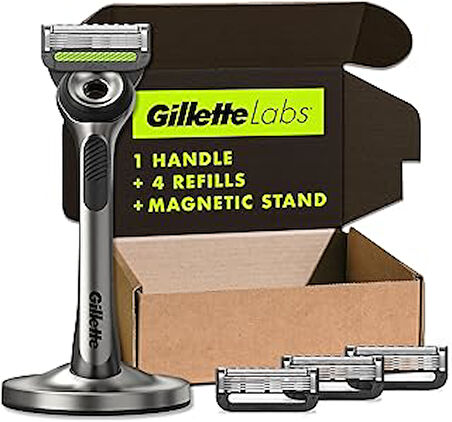 Gillette Labs Jilet Erkekler için Peeling Çubuklu Tıraş Seti, Erkekler için Tıraş Seti, 1 Kulp, 4 Tıraş Bıçağı Yedekleri, 1 Manyetik Stand