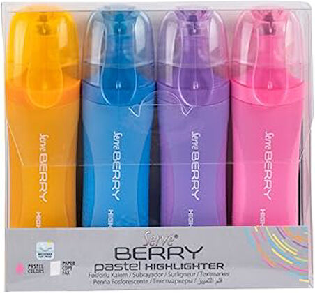 Serve Berry Sv-Brfkp4Ps Fosforlu Kalem, Pastel, 4'lü