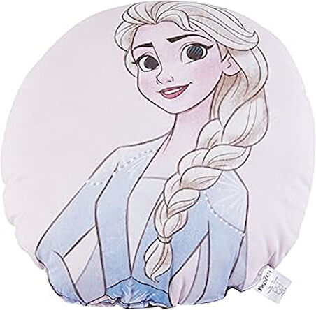 Frozen 2 Elsa & Anna Lisanslı Karakter Baskılı Dış Kumaş:%100 Pamuk, İç Dolgu: Elyaf Kırlent, Çok Renkli, Yuvarlak, Çap: 40 cm