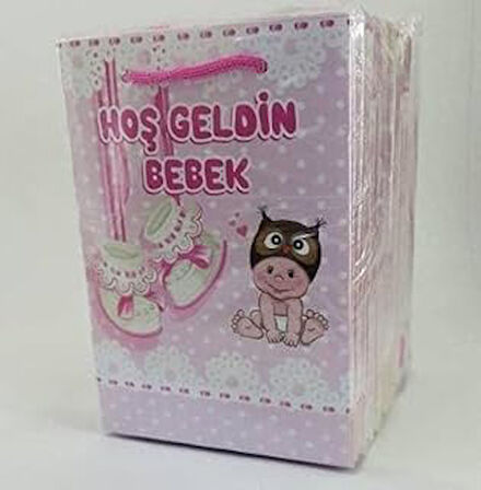 Hoşgeldin Bebek Pembe Karton Çanta 11 * 11 25 Adet