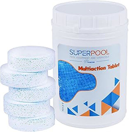 Superpool Yosun Önleyici Etkili Multi Tablet Havuz Kloru 1 KG 3 Etkili Havuz Klor Tablet%90 Stabilize Aktif Klor, Parlatıcı Havuz Kimyasalı