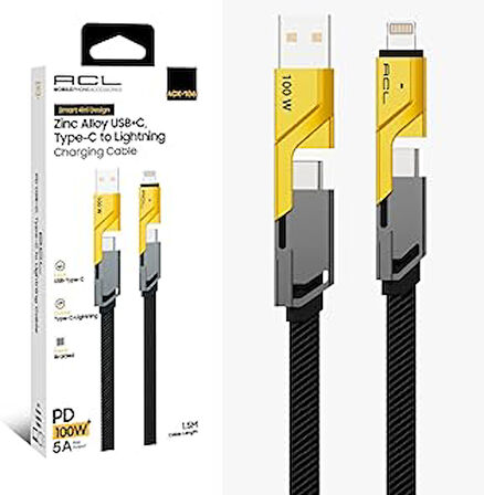 4 in 1 USB+C Type C to Lightning Şarj Kablosu, Metal Başlık Sağlam Kopmaz Kablo 100 W PD Hızlı Şarj IOS TypeC USB iphone