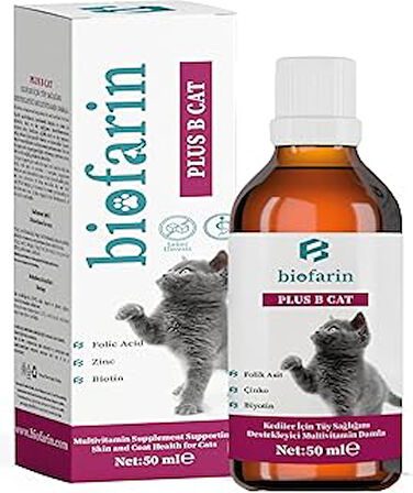 biofarin Kedi Tüy Sağlığı Damlası 50 ML Plus +B Cat Deri Ve Tüy Sağlığını Destekleyen Multivitamin Damla - Kedi Vitamini